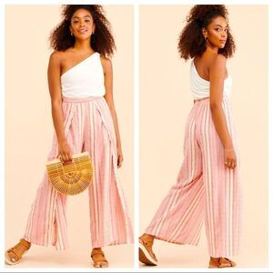 Raga Boho Candy Wide Leg Stripe Split Pants Red Sz S